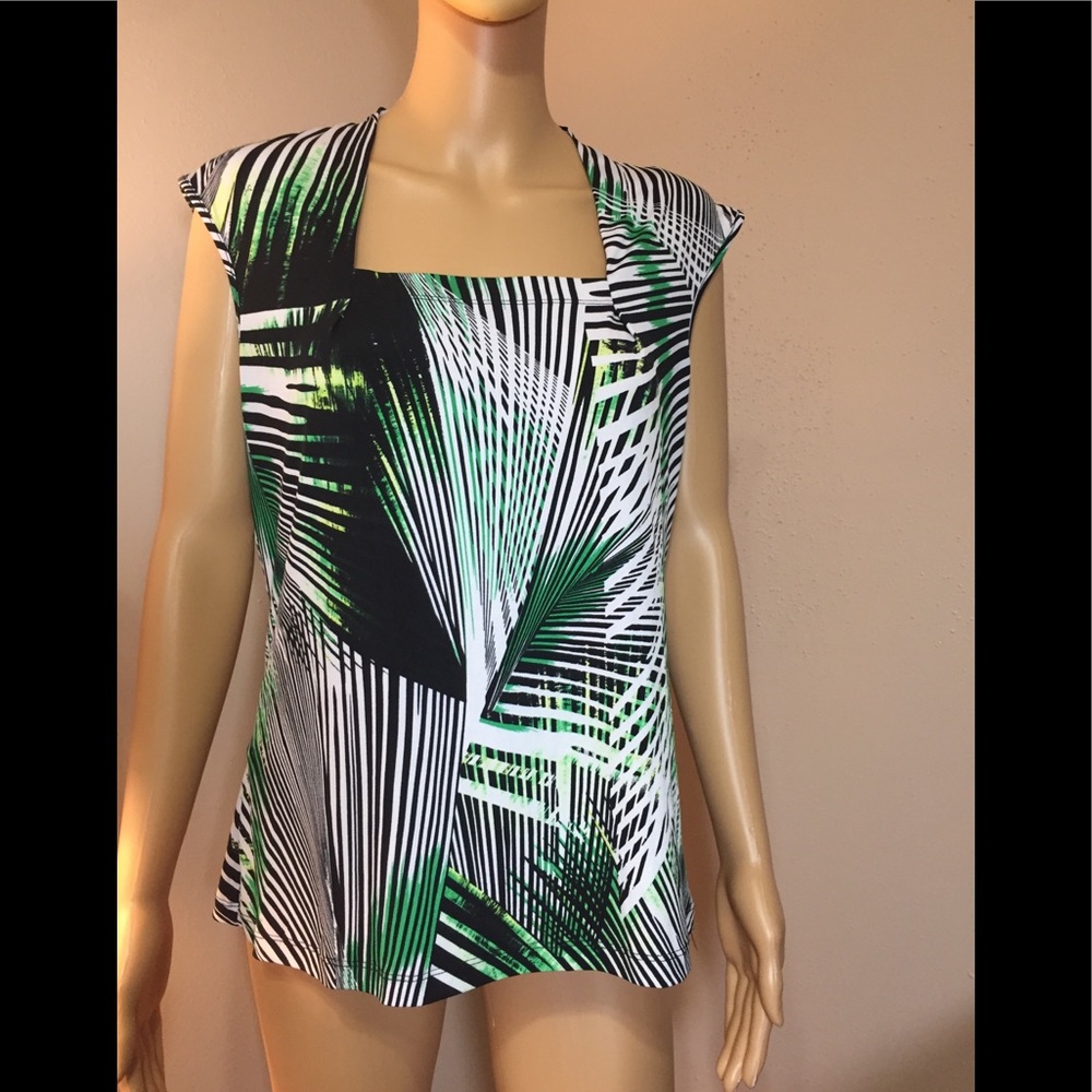 Kasper Petite Square Neckline Green Top